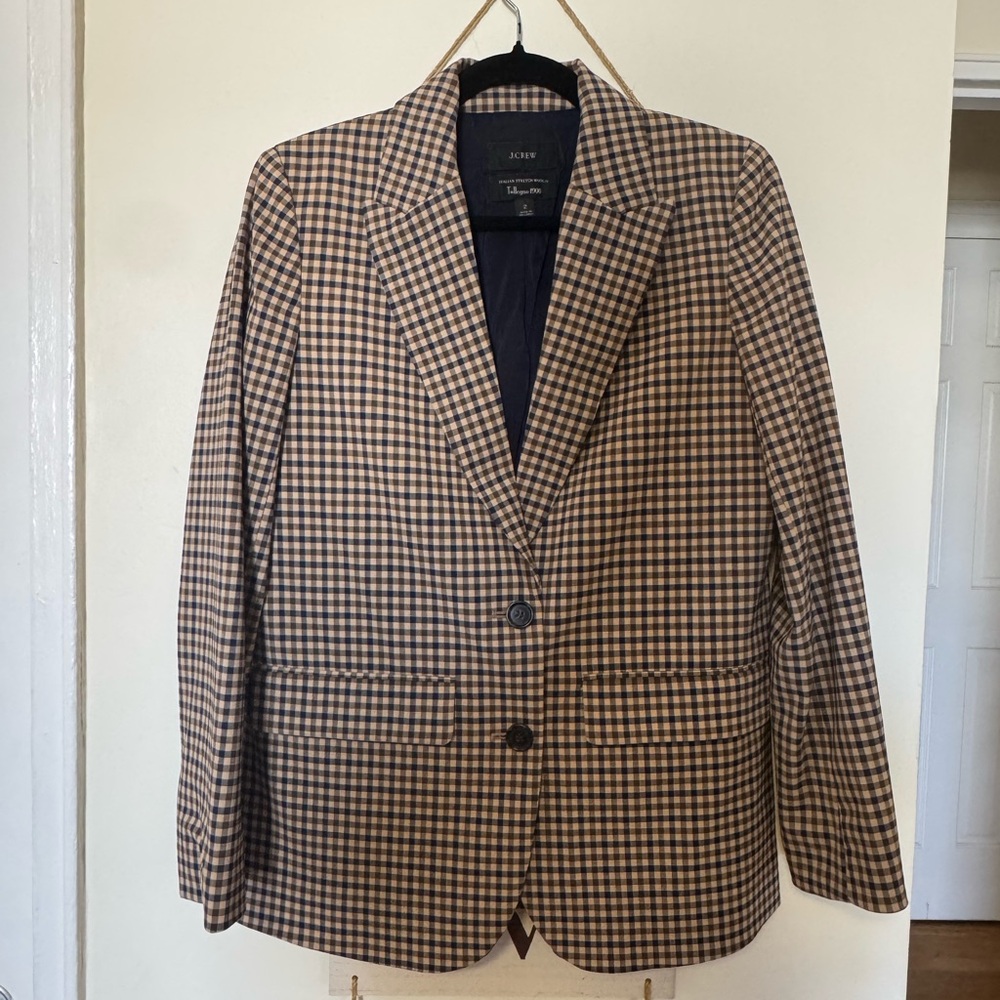 J. Crew Tan & Navy Gingham Blazer US 2
